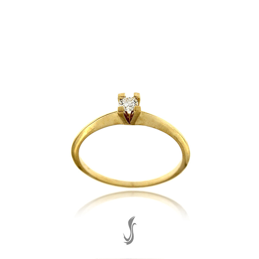 anello solitario con diamante taglio brillante ct. 0,14, oro giallo 750°°°