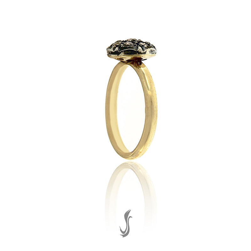 anello toppa piccola stile antico oro, argento e diamanti