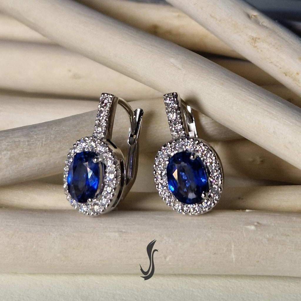 orecchini con zaffiri blu diamanti taglio brillante e oro 750°°°