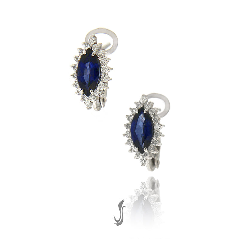 orecchini con zaffiri blu navette, diamanti e oro 750°°°