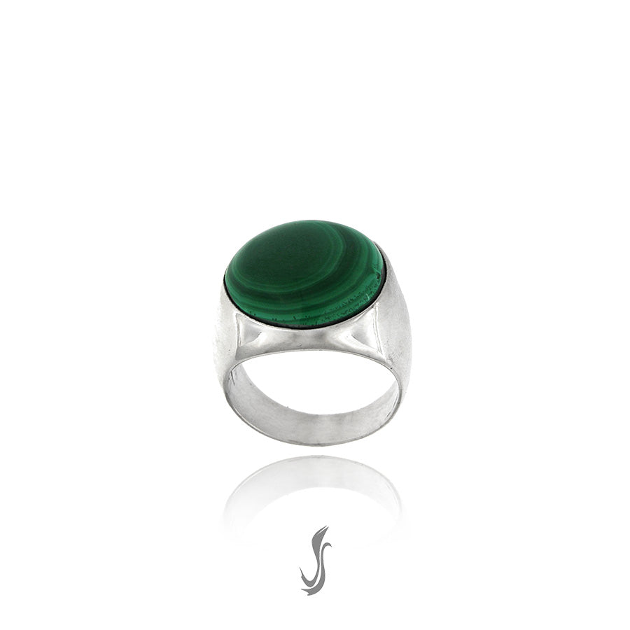 anello in argento con malachite