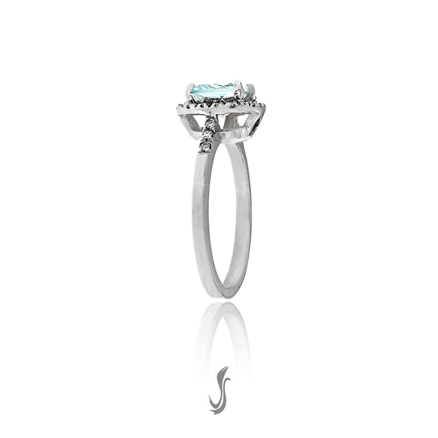 anello acquamarina e diamanti in oro bianco 750°°°