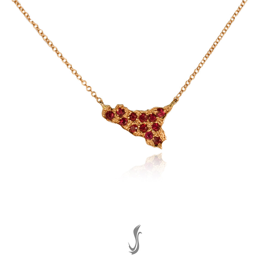Girocollo in oro rosa con ciondolo Sicilia con pavé di Rubini