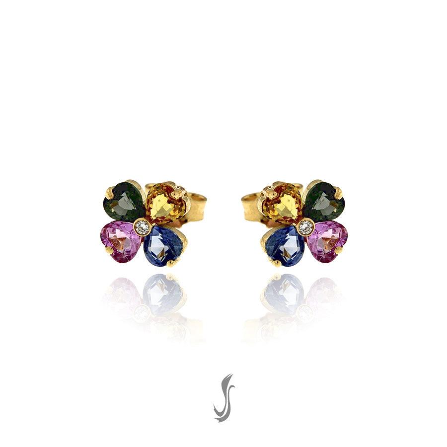 orecchini quadrifogli con zaffiri multicolor e oro 750°°°