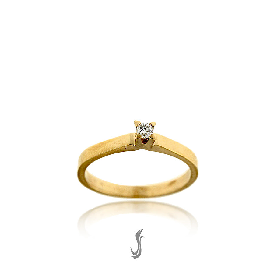 anello solitario con diamante taglio brillante 0,08, oro giallo 750°°°