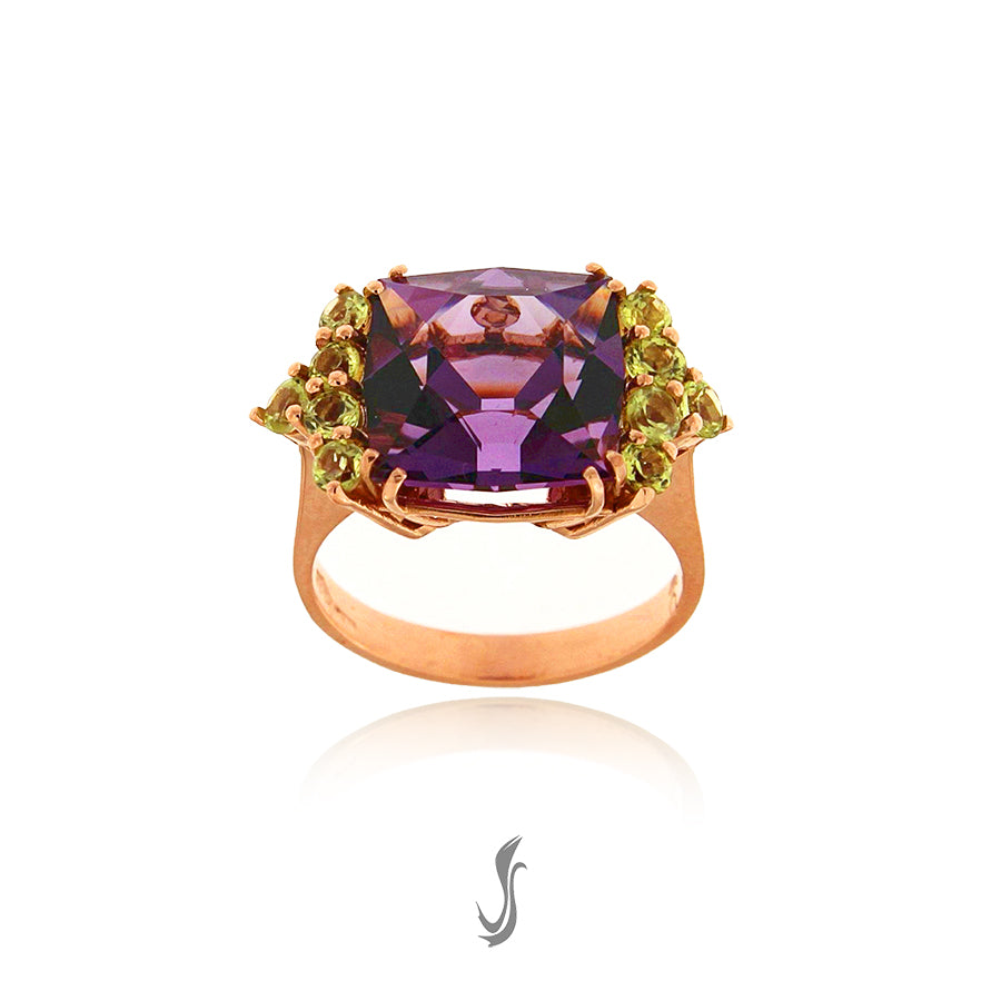 anello con peridoti e ametista in oro rosa 750°°°