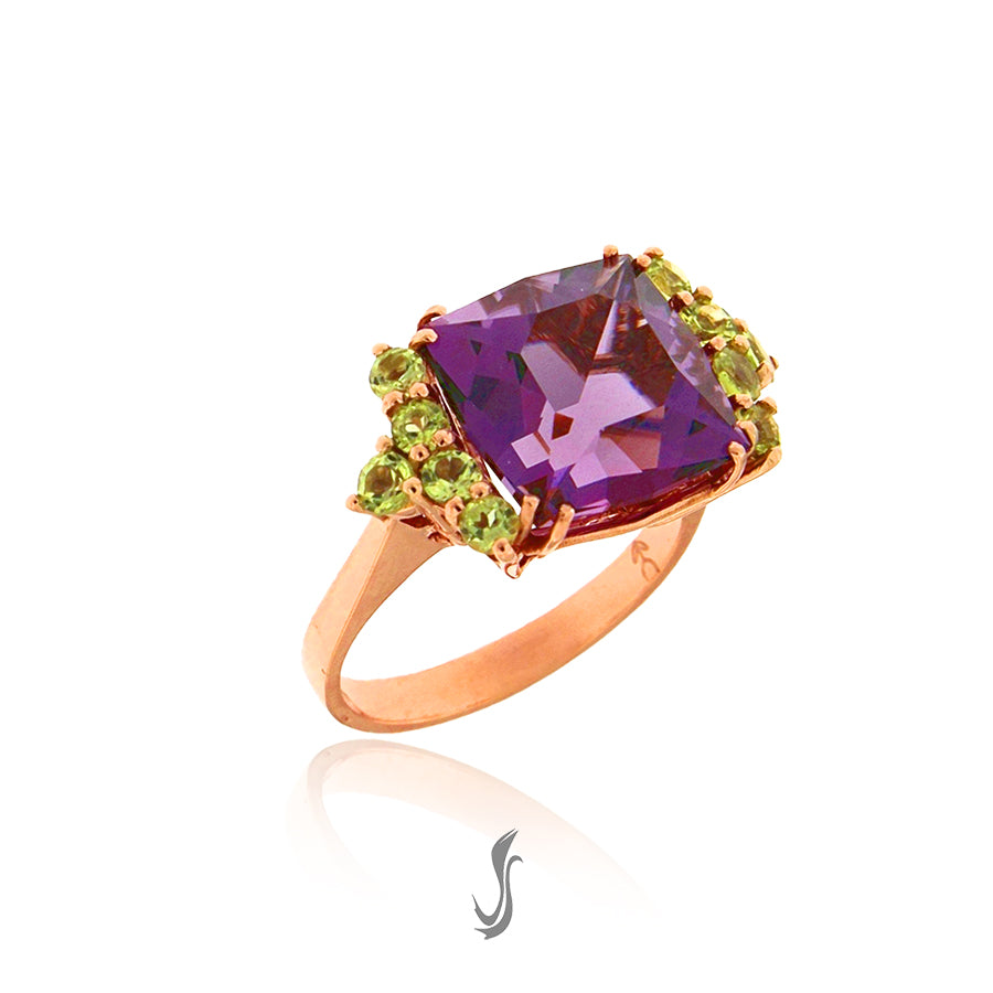 Anello Donna Ametista Vera 3 Carati Placcato Oro – Fatto A Mano India, Misura 61