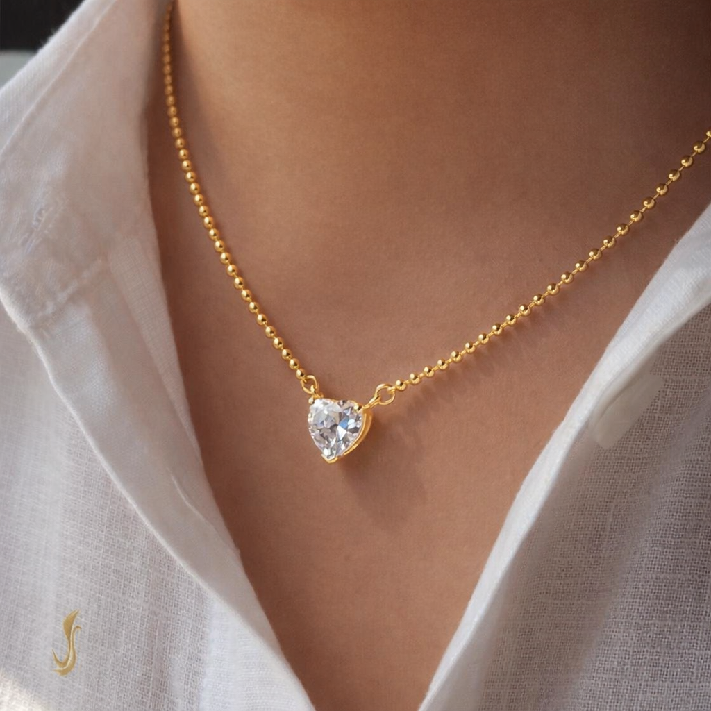Collana con cuore cavo di cristallo, romantico ciondolo in zircone