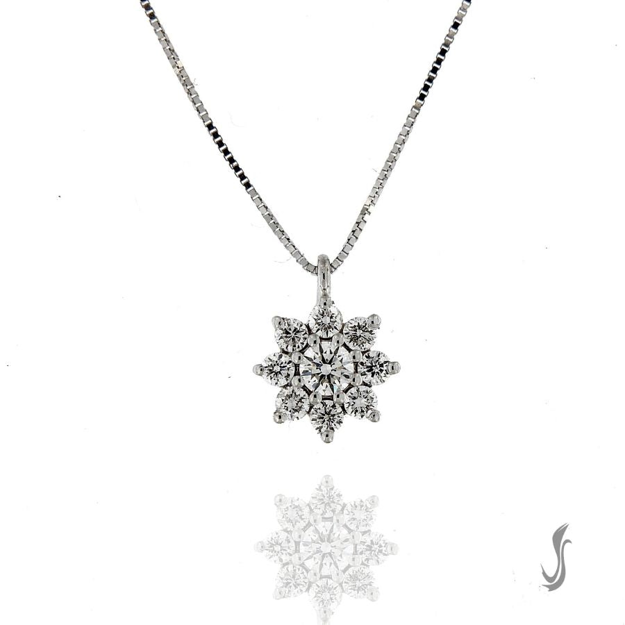girocollo in oro bianco con diamanti fiore