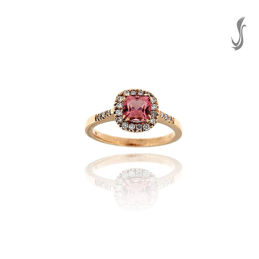 anello tormalina e diamanti in oro rosa 750°°°