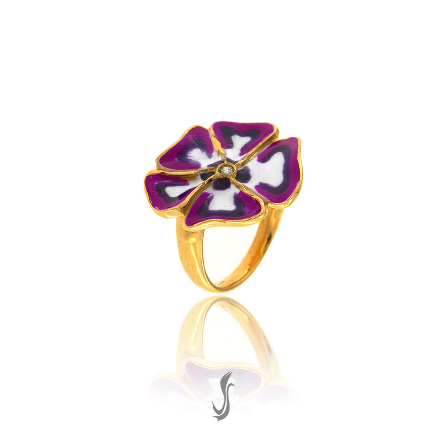 anello grande argento e smalti primule 25mm