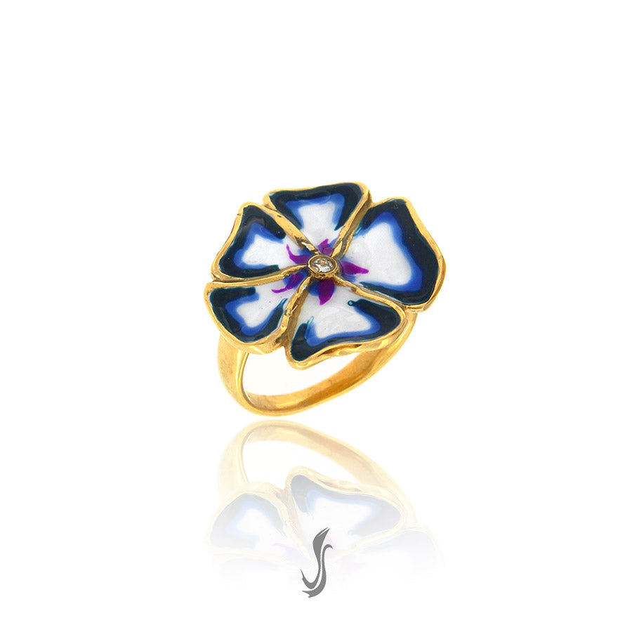 anello grande argento e smalti primule 25mm
