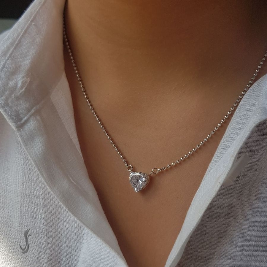 Collana con cuore in argento e zirconi-Collane Donna