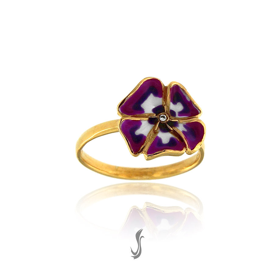 anello piccolo argento e smalti Primule 16mm