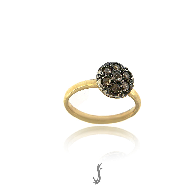 anello toppa piccola stile antico oro, argento e diamanti