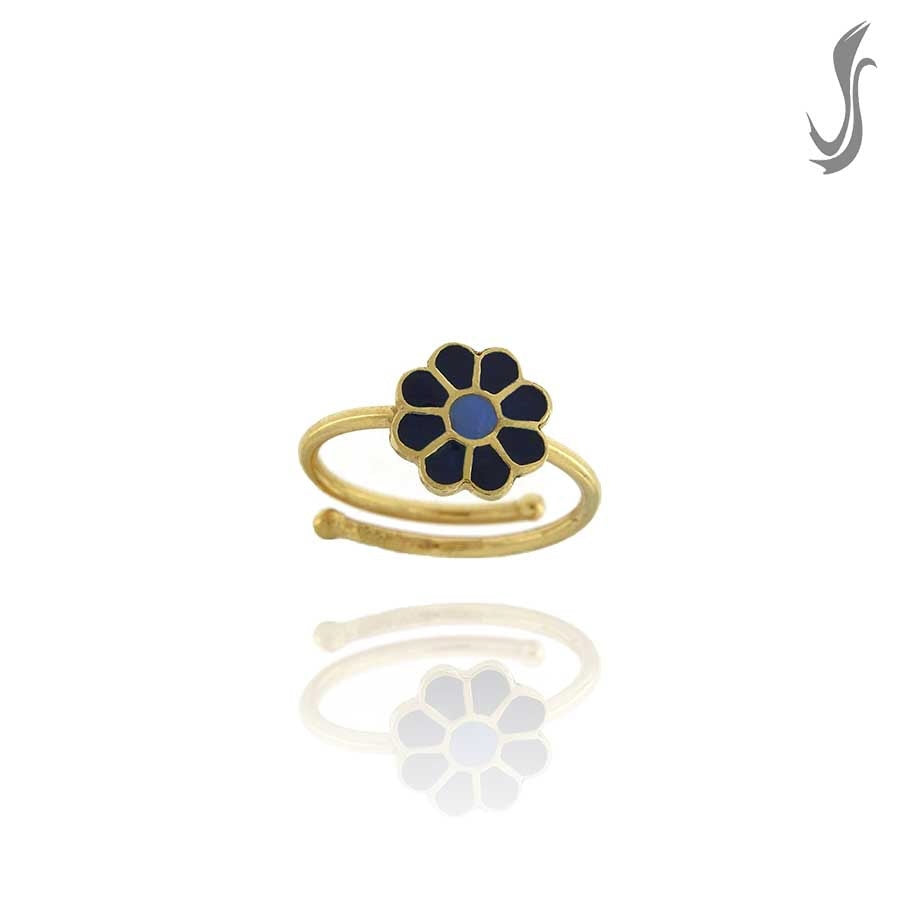anello argento dorato fiore smalto blu