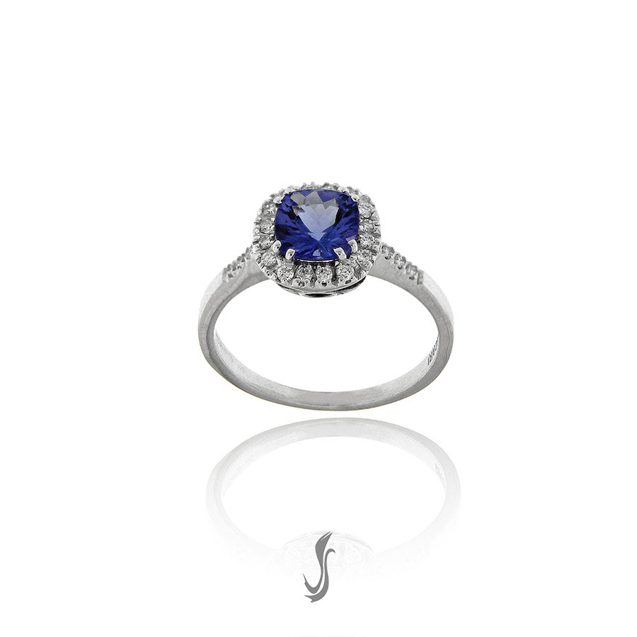 anello tanzanite e diamanti in oro bianco 750°°°