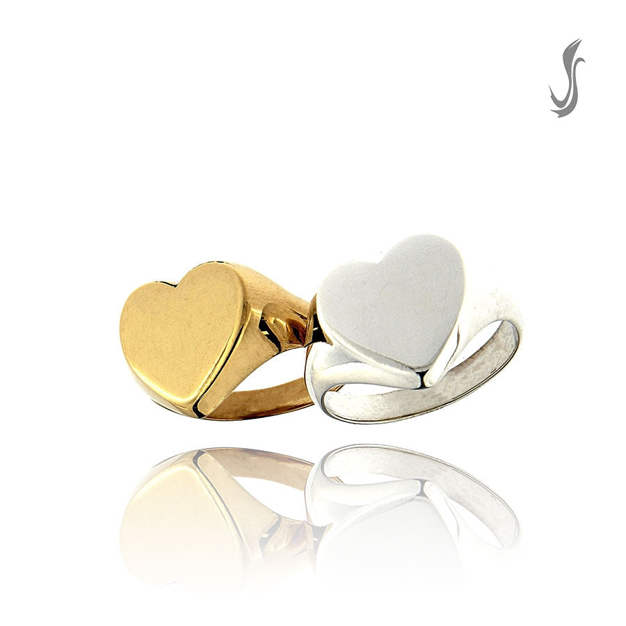 anelli chevalier con cuore in argento