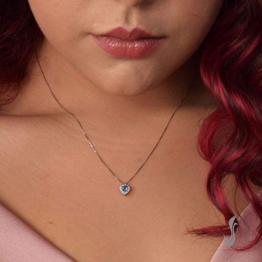 Zaffiro Blu Creato IN Laboratorio Gemma 925 Argento Sterling Cuore - Foto 4