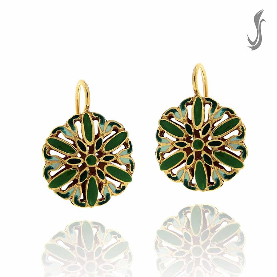 Orecchini A Gancio Fiore Con Topazio E Smeraldo - Argento Placcato - Donna - Nuovi - Foto 4