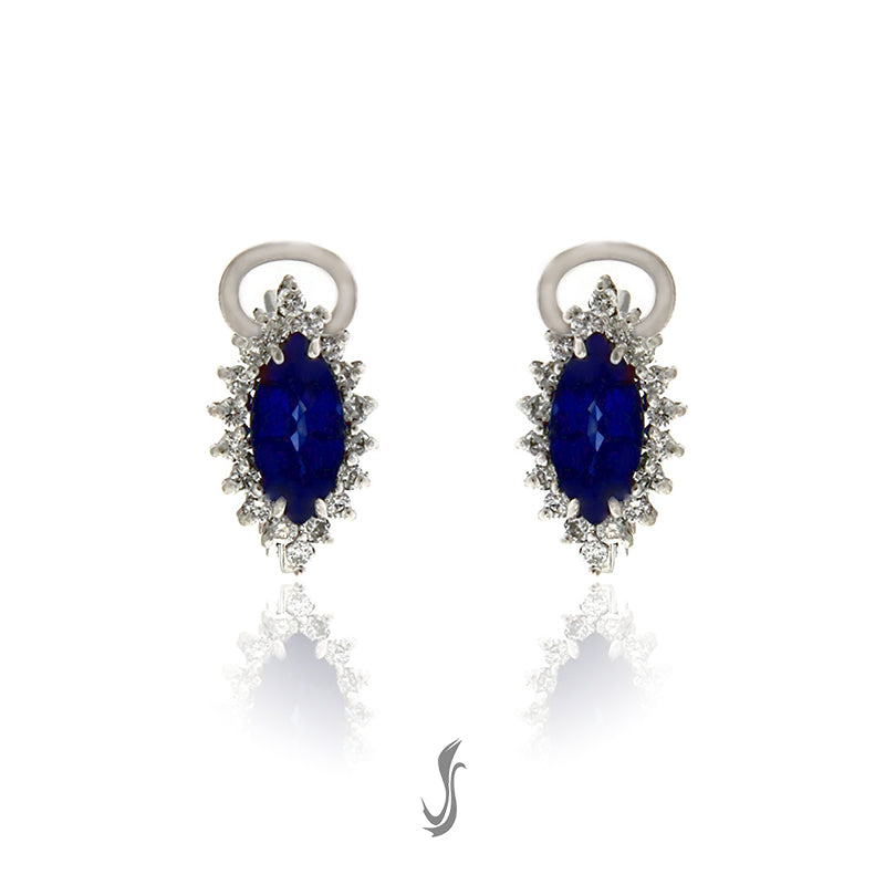 orecchini con zaffiri blu navette, diamanti e oro 750°°°